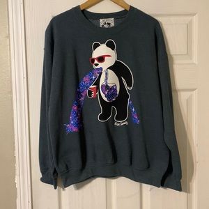 Riot Society Unisex Panda Galaxy Barf Pullover Sweatshirt Size L